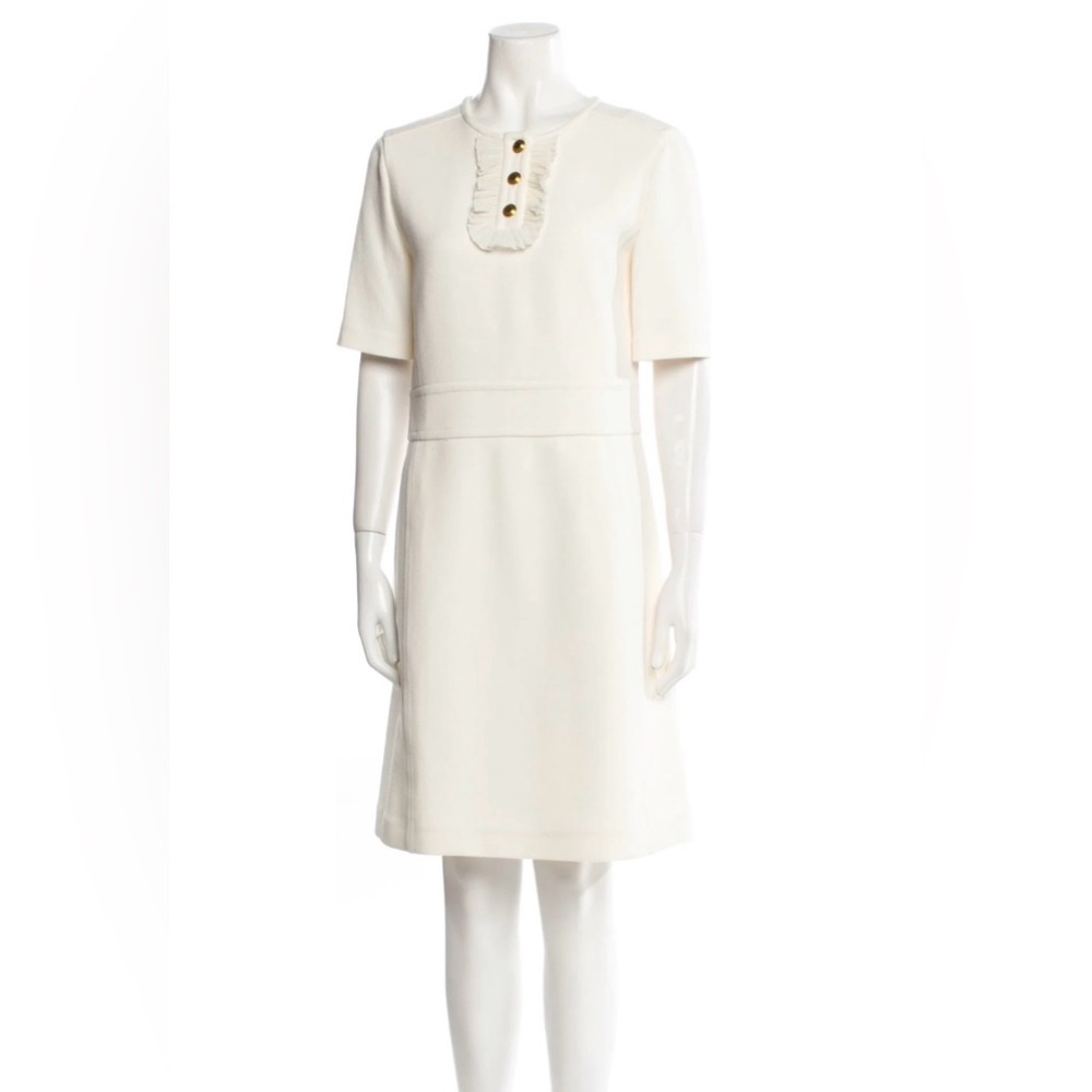 Tory Burch Cream Midi Wool Dress with Gold Accents